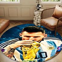 Lionel Messi With World Cup Trophy Round mat, Anti-slip Circle Carpet Chair rug For livingroom,Bedroom, doormat home decor Gift Christmas Gifts 80cmx80cm black
