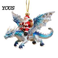 Christmas Tree Hanging Ornament Santa Claus Dragon Rider Ornament, 2D Acrylic Red Resin Pendant with Flying Decorations for Home Parties Decor Unique C