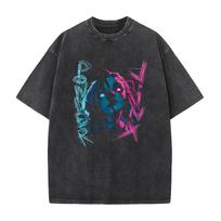 Anime Arcane Jinx Kawaii Graphic Printed T Shirt Men Women Vintage Oversized T-shirts Washed Cotton Tee Harajuku Male Tshirt S black
