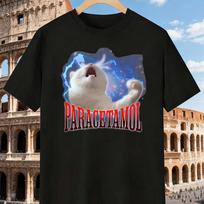 Men's Funny Paracetamol Drug Name Print T-Shirt Vintage Pharmacy-Themed Cat Graphic Tee Casual Summer Loose Fit Round Neck Top L gray