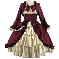 Women's Vintage  Medieval Victorian Court Lace Stitching Dress Square Neck Tight Waist Bowknot Medieval Dress Elegant Cake Dress S black