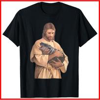 Jesus Loves Moo Deng Bouncy Pig Cute Baby Hippo Meme Black Cotton T-Shirt S-5XL 110 beige