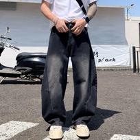 Men's Baggy Lantern Wide Leg Jeans Vintage Washed Denim Pants Loose Streetwear Casual Trousers for Spring Autumn Daily Outdoor S gray
