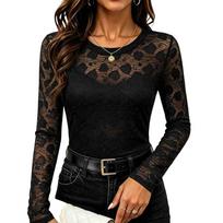 Women's Fall Floral Mesh Long Sleeve Blouse for Casual Everyday Wear M juoda