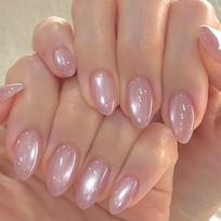 24pcs Aurora Nude Pink Press on Nails Almond Acrylic Simple Fake Nails with Gradient Design Nail Chrome Solid Color False Nails