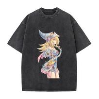 2026 Summer New  Anime Yu Gi Oh Graphic Washed Cotton  T-shirt Men Women Retro Harajuku Hip Hop Punk T-shirt Print Crew Neck Casual T Shirt M black