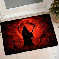 1pc Blood Grim Reaper Scythe Halloween Flannel Mat Dark Cemetery Bat Entrance Door Mat Bathroom Non-Slip Absorbent Mat Foyer Kitchen Bedroom Decorativ 40X60CM red