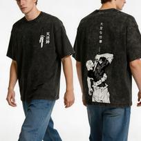 Vintage Toji Fushiguro Jujutsu Kaisen Street Casual Top Women's Tshirt Unisex Tee Top Men's Cotton Short Sleeve Washed T Shirt L black