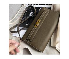 2025 Mini Kelly Wallet: Fashionable Palm Grain Leather Crossbody & Handheld Bag Gold Buckle with Gift Box gray
