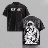 2026 Summer Akame Ga Kill Esdeath Anime Washed T-shirt Men Women Vintage Oversized Streetwear Harajuku Casual Cotton Tee 2XL black