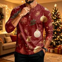 Men's Long Sleeve Shirt with Christmas Print for Holiday Casual Wear S šafranas