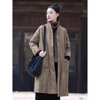 Women's Zen Wanderer Hand-Dyed Cotton Ramie Frog Button Winter Coat One Size gray