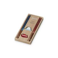Le Creuset Square Chopsticks and Rest Pair Set, Made in Japan, Dishwasher Safe, Cherry Red & Marine Blue with Gift Box beige