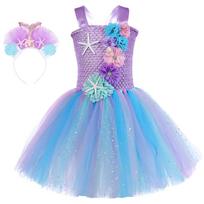 Ocean Mermaid Suspender Tutu Dress, Handmade Sea Theme Photography Studio Costume Blue XL（7-8Y） white