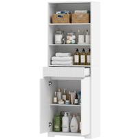 Tall Bathroom Cabinet 2 Doors With Soft Close Drawer 3 Open Compartments And Adjustable Shelves White