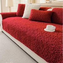 1 Piece Fluffy Plush Teddy Plush Cozy Thick Wintertime Sofa Cover, For Lounge Cozy Furniture Decor Couch Towel Cover Anti-Slip For Home 70x70cm red