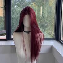 Raudonos Perukas Ilgas Tiesus Nėriniu Priekiu Perukas Moteriai Natūralus Sintetinis Nėriniuotas Perukas Cosplay Kasdieniam Naudojimui Karščiui Atsparus Perukas Su Juostele raudona