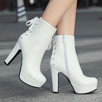Winter High Heels Sexy Women Luxury Shoes Spicy Girl Pu Party Fashion Ankle High Boots High Botas De Invierno Para Mujer 37 balta