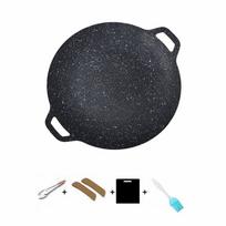 30/32/34/36/38cm Korean BBQ Grill Pan Round Shape Heat-resistant Holder Smokeless Griddle Pan Wooden Handle Teppanyaki Pan