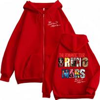 Bruno Mars The Romantic Tour Cover Zipper Sweatshirt Men Women Clothes Fashion Zip Up Hoodie Jacket Hooded Coats 2XL red