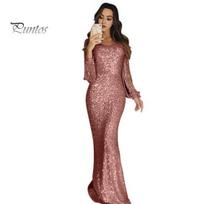 Casual Tassel Dress Women Prom Sleeves Sheath Slim Fit V Neck Solid Color Evening Gown Sequin Fishtail Hem Cocktail Party Maxi XL rožinė