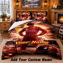 Lewis Hamilton Pattern Bedding 3Pcs Set Custom Name, Bed Sheet And Pillowcases For Home Bedroom 135cmx200cm brown