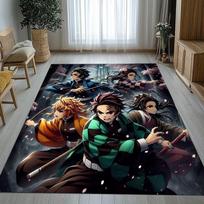 Demon Slayer Kimetsu no Yaiba Tanjiro Nezuko Anime Non-Slip Area Rug for Living Room,Bedroom Carpet Mat for Sofa,Home Decor Gift 40cmx60cm gray