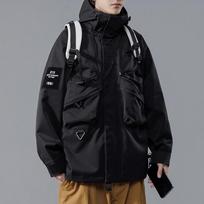 Men's Multi-Pocket Hooded Outdoor Windbreaker Jacket for Hiking and Streetwear L juoda