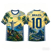 Vaikams 2026 Brazilijos tropinio rašto futbolo treniruočių marškinėliai Greitai džiūstantys Kvėpuojantys Ventiliatoriaus sportiniai trumpomis rankovėmis marškiniai 110