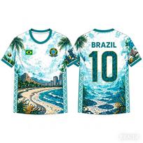 Vaikams 2026 Brazilijos tropinio rašto futbolo treniruočių marškinėliai Greitai džiūstantys Kvėpuojantys Ventiliatoriaus sportiniai trumpomis rankovėmis marškiniai 160