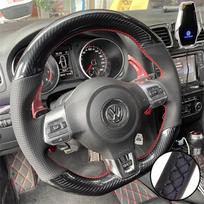 Pasidaryk pats automobilio vairo apdangalas Anglies pluošto oda Volkswagen Golf 6 GTI MK6 VW Polo GTI Scirocco R Passat CC R-Line 2010 Black Thread gray