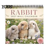 Practical Gift for Animal Lovers 2027 Cute Rabbit Wall Calendar, 12-Month Bunny Photography Planner with Lop Eared Decor Double Coil Binding, A beige