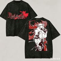 2026 Devil May Cry Washed T shirt Anime Lover Harajuku New Model Oversized Vintage Loose Unisex personality L black