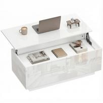 Height Adjustable Coffee Table Modern Living Room Table With Hidden Storage And 2 Drawers High Gloss White