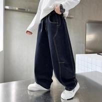 Boys Loose Straight Denim Long Pants Kids Casual Fashion Trousers For Spring Autumn 130cm tamsiai mėlyna spalva