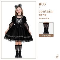 Halloween Children's Costume Witch Stage Costume Funny Dress Up Girl Vampire Witch Lace Dress 130cm black