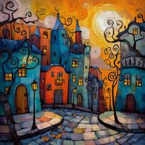 1PC 36X36cm/14.17X14.17inch,11CT print cross stitch DIY kit,Whimsical Cityscape,adult beginner's relaxed cross stitch stitch set L36cm W36cm&11CT