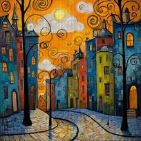 1PC 36X36cm/14.17X14.17inch,11CT print cross stitch DIY kit,Whimsical Cityscape,adult beginner's relaxed cross stitch stitch set L36cm W36cm&11CT