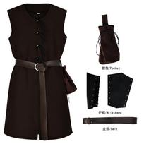 Halloween Vintage Vest New Renaissance Pirate Vest Knight Cosplay Suit XXXL black