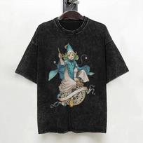 Anime Witch Hat Atelier Coco Vintage Washed T Shirt Unisex Oversized Casual Loose Short Sleeve Harajuku Streetwear Fans Tee Tops M black