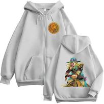Anime JoJo Bizarre Adventure STEEL BALL RUN Diego Brando Zipper Hoodies Men's Women Zip Up Hooded Sweatshirts Jackets Coats L white