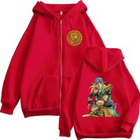 Anime JoJo Bizarre Adventure STEEL BALL RUN Diego Brando Zipper Hoodies Men's Women Zip Up Hooded Sweatshirts Jackets Coats XL raudona