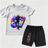 Jujutsu Kaisen Gojo Satoru 67 Print Kids Polyester T Shirt Shorts Set for Boys Girls Summer Outfit 110 balta