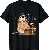 Golden Retriever Good Boy Funny Cigar Bar Dog T-shirt M black