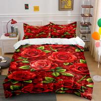 Elegant Red Roses Pattern Bedding Set (1 duvet cover, 2 pillowcases, duvet not included) sofas 155x200cm