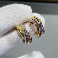Three-Tone Geometric Three-Ring Earrings, 18K Rose Gold-Plated, V Gold Material, Stylish and Versatile European and American Fashion for Women. white