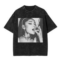 Mens T-Shirt Arianas Sweetener World Tour Washed T Shirts Fashion Grande Summer Tees Vintage Design Cotton Tops Plus Size 4XL gray