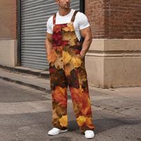Men's Loose Fit Cargo Bib Overalls Wide Leg Jumpsuit with Multi-Function Utility Pockets XXL geltona