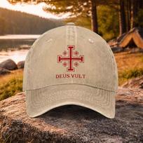1pc Casual Versatile Jerusalem Cross Deus Vult Print Washed Baseball Cap Suitable For Golf Casual Wear And Outdoor Activiti brown
