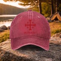 1pc Casual Versatile Jerusalem Cross Deus Vult Print Washed Baseball Cap Suitable For Golf Casual Wear And Outdoor Activiti pink
